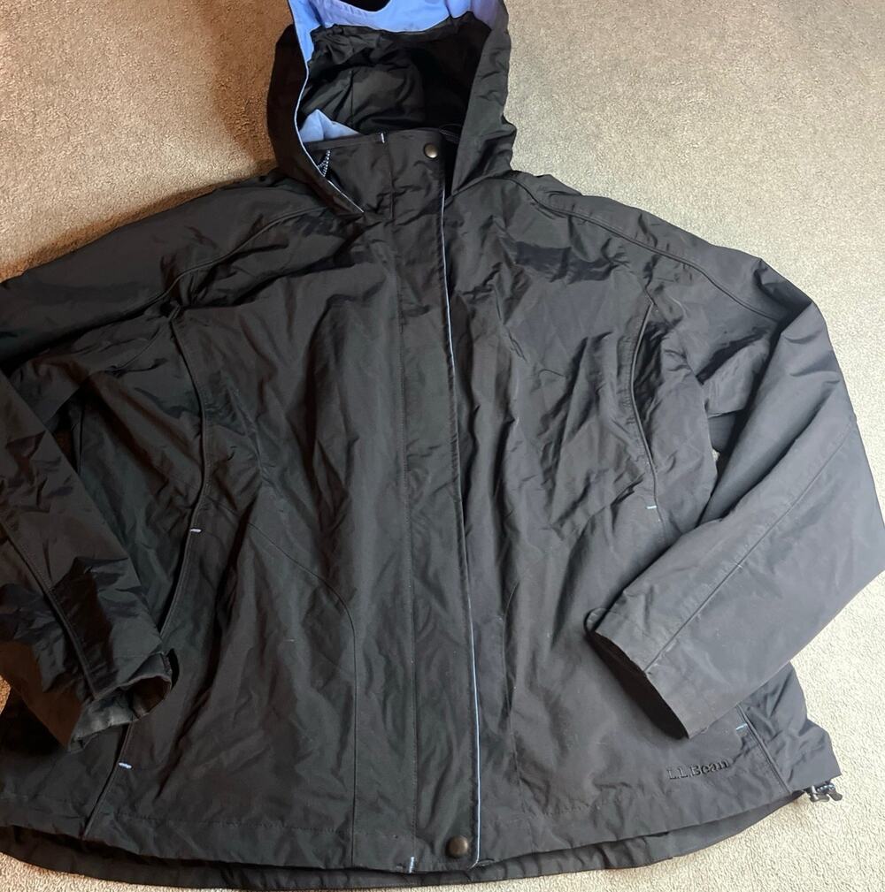 L.L.Bean Women's 1X Regular Hooded Rain Jacket Blue Black Colorblock Mesh Lining
